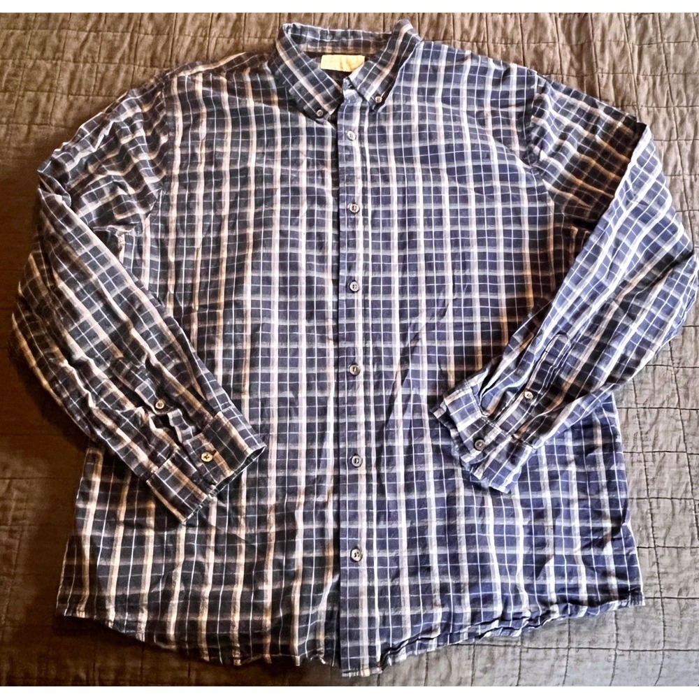 Cotton & Co Mens XL Navy Blue Plaid Button Down Long Sleeve Shirt‎ 100% Cotton